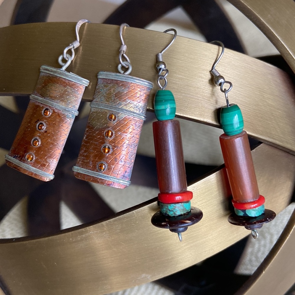 Hand made earrings - 2 pairs - mixed medal and beads